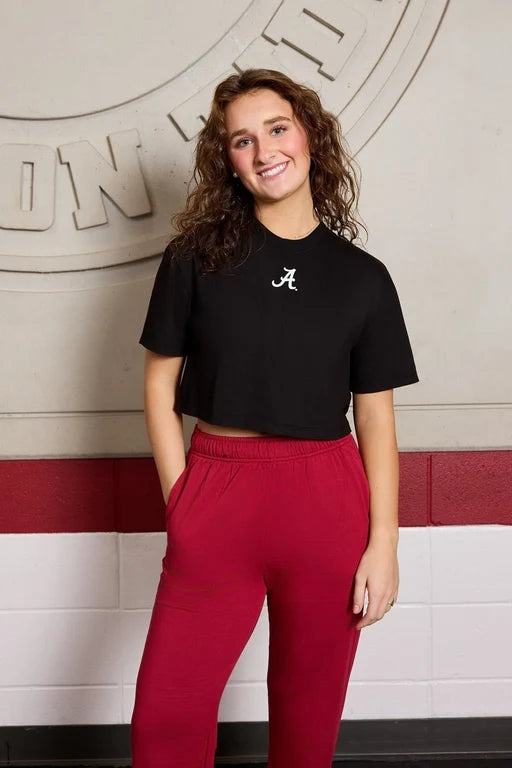 Logo Cloud Knit Boxy Crop in Black