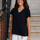 Mini Logo Butter Soft V-Neck in Black